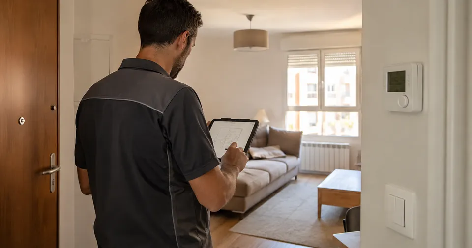 Profesional valorando una instalación de calefacción en una vivienda