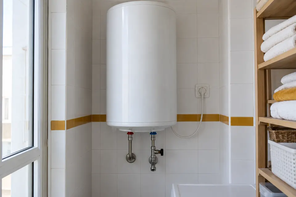 Termo eléctrico cilíndrico con conexiones inferiores de agua